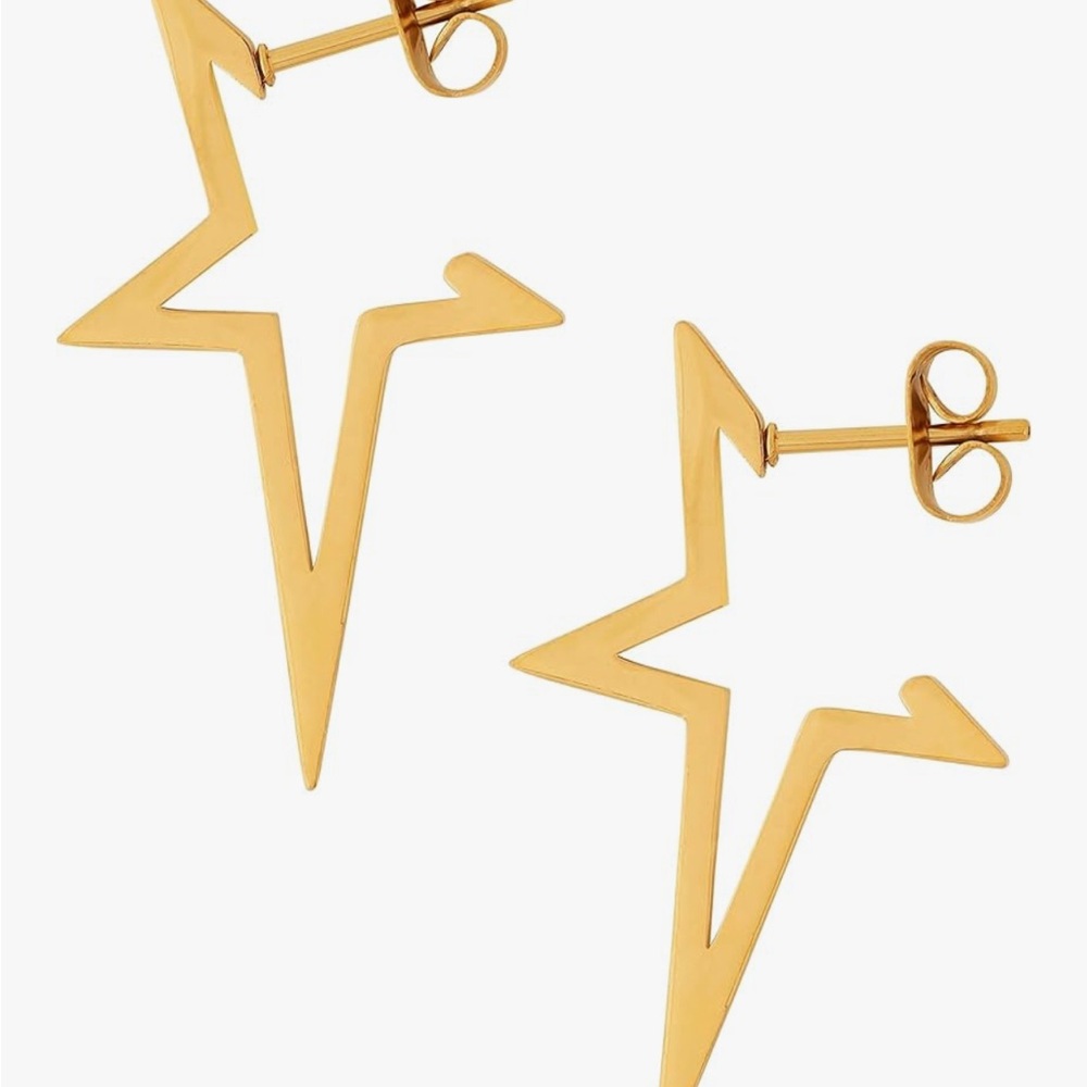 Gorgeous Dillards 18kt Gold Vermeil Spiked Star Hoop Earrings View 3